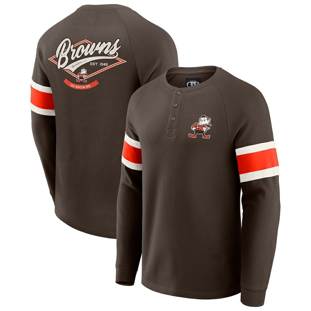 Cleveland Browns Darius Rucker Collection Waffle-Knit Raglan Long Sleeve Henley T-Shirt - Brown - Fanatics