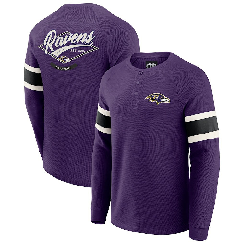 Baltimore Ravens Darius Rucker Collection Waffle-Knit Raglan Long Sleeve Henley T-Shirt - Purple - Fanatics