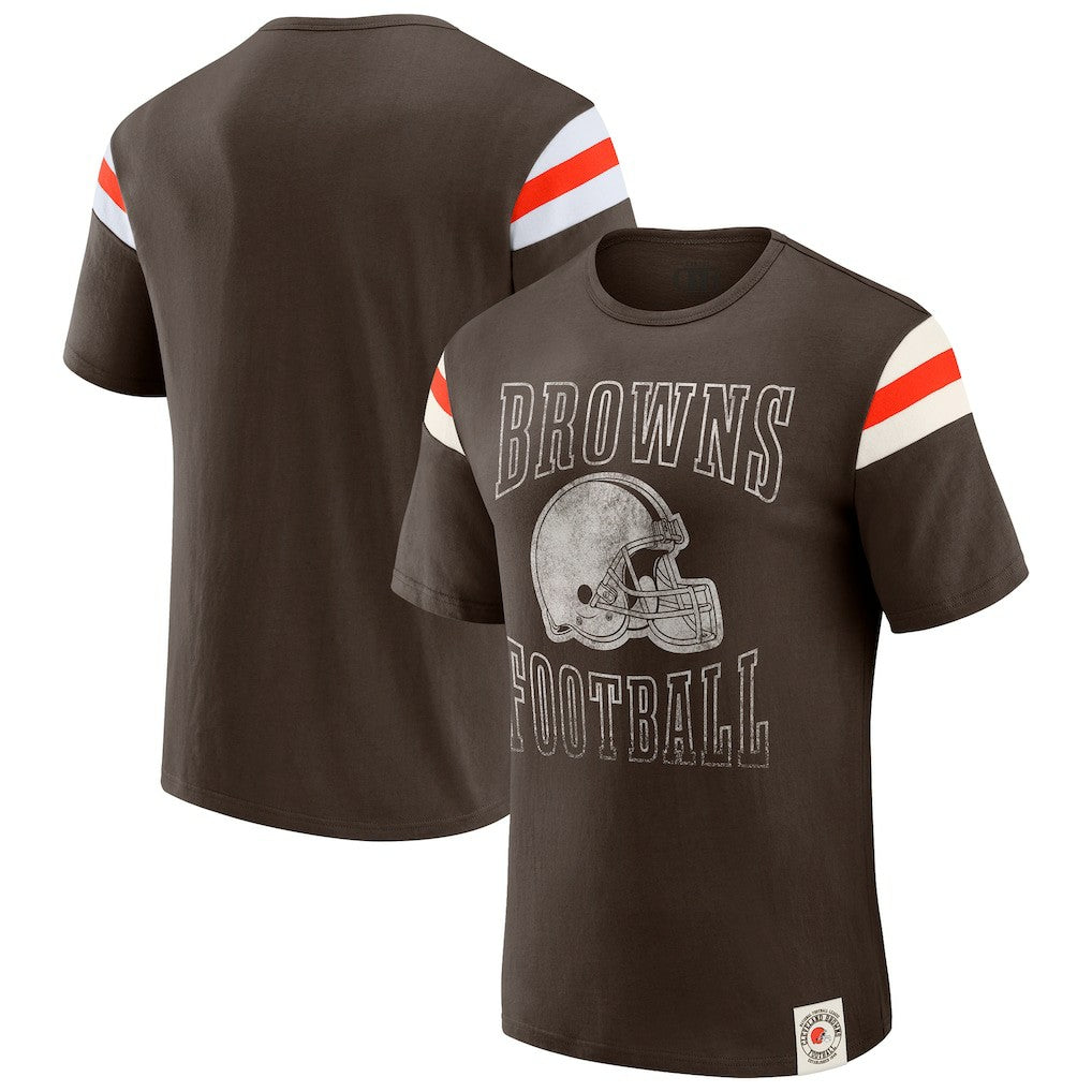 Cleveland Browns Darius Rucker Collection Football Stripe Sleeve T-Shirt - Brown - Fanatics