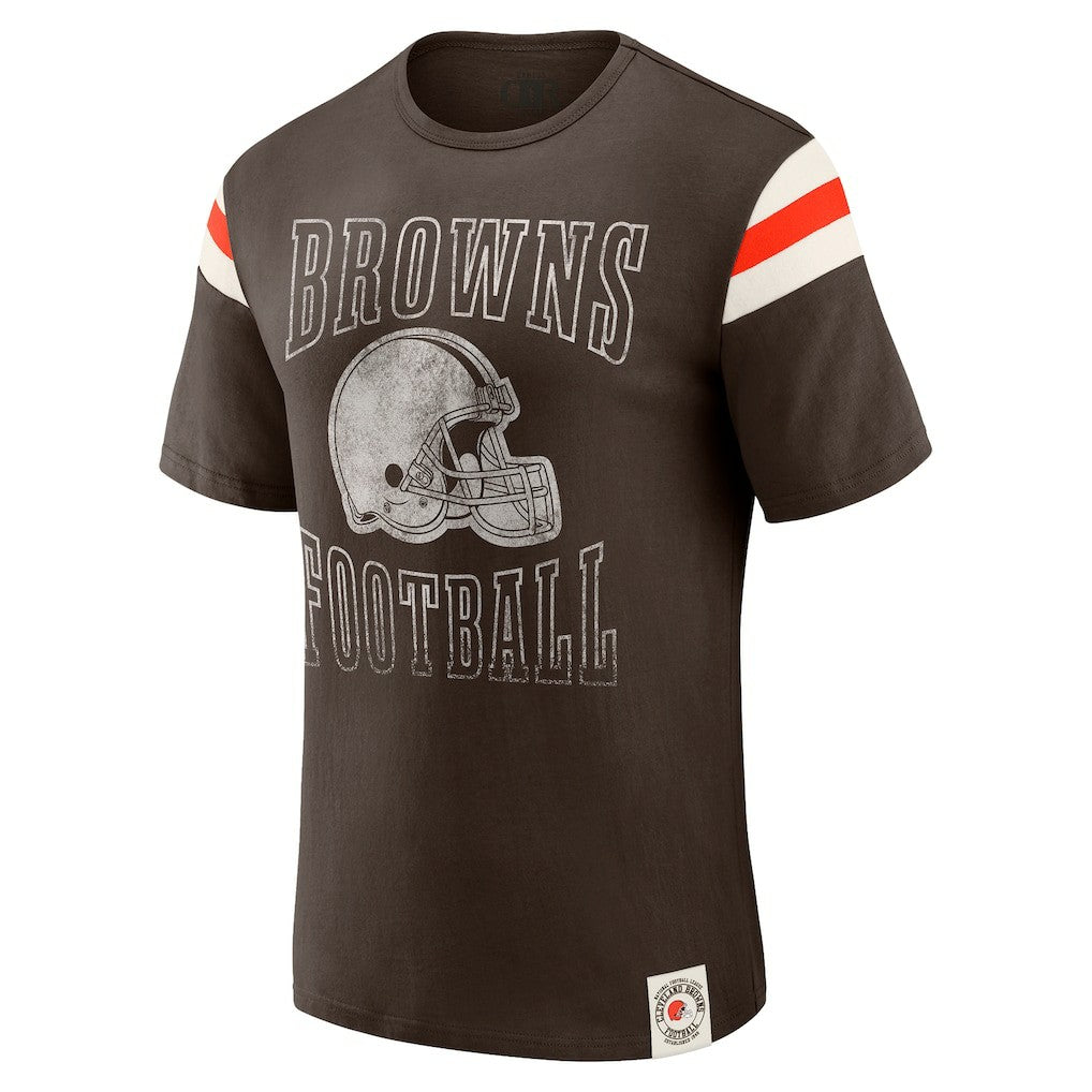 Cleveland Browns Darius Rucker Collection Football Stripe Sleeve T-Shirt - Brown - Fanatics