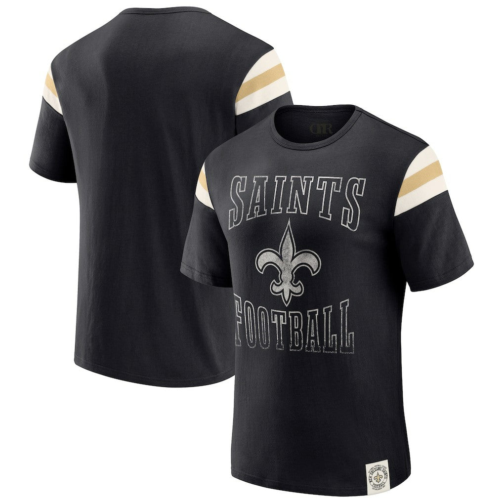 New Orleans Saints Darius Rucker Collection Football Stripe Sleeve T-Shirt - Black - Fanatics