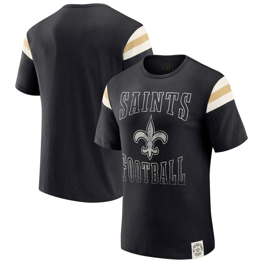 New Orleans Saints Darius Rucker Collection Football Stripe Sleeve T-Shirt - Black - Fanatics