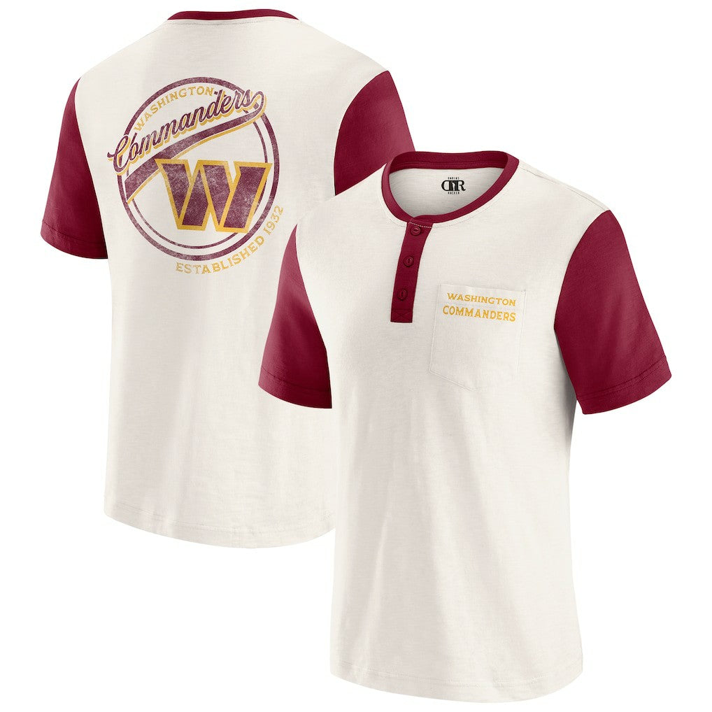 Washington Commanders Darius Rucker Collection Henley Colorblock Slub Pocket T-Shirt - Cream - Fanatics