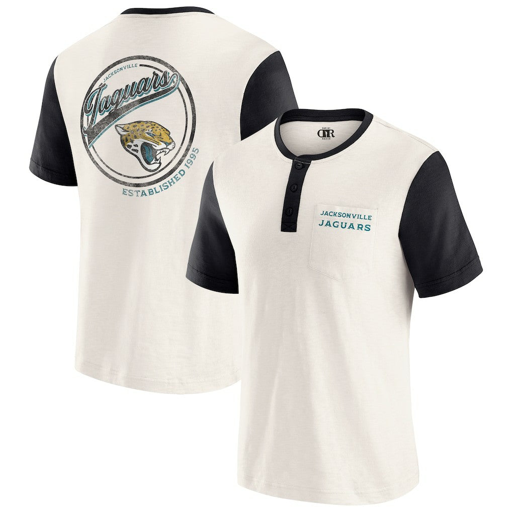Jacksonville Jaguars Darius Rucker Collection Henley Colorblock Slub Pocket T-Shirt - Cream - Fanatics
