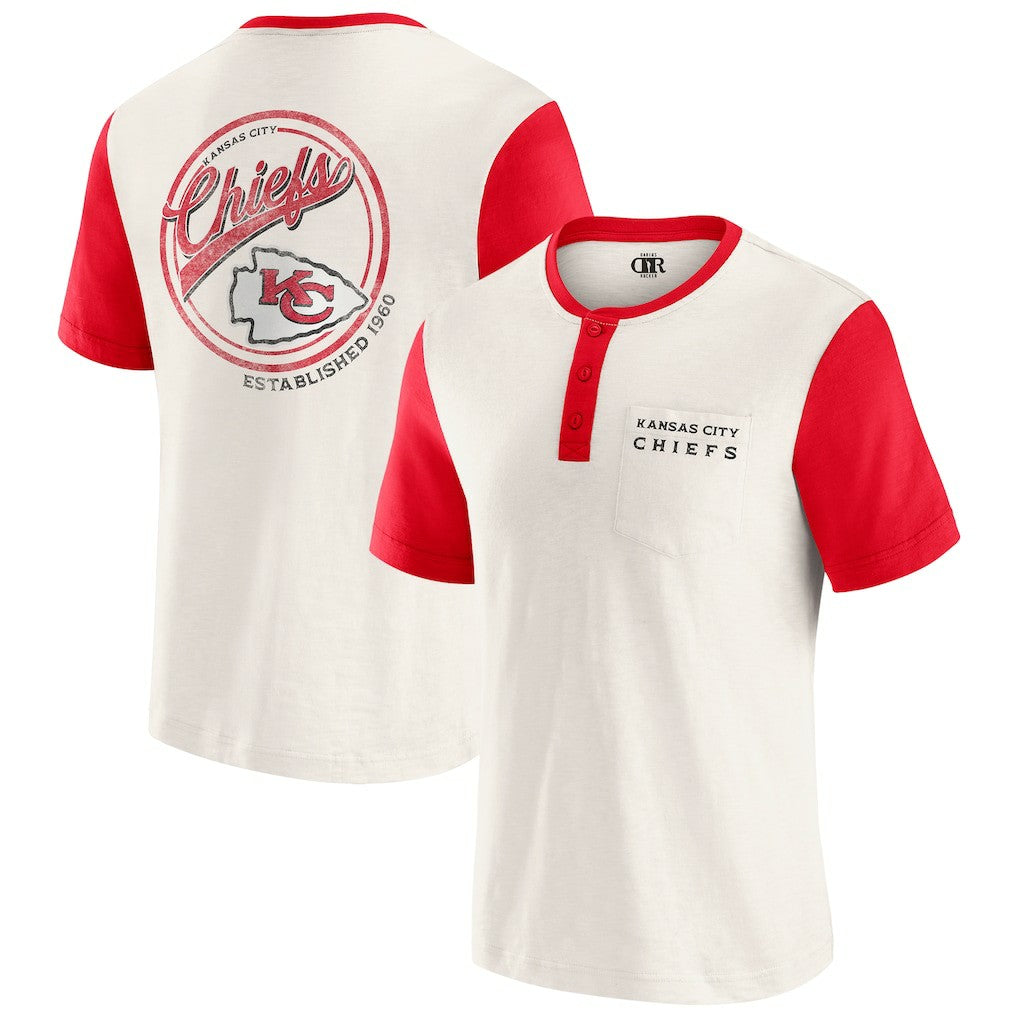 Kansas City Chiefs Darius Rucker Collection Henley Colorblock Slub Pocket T-Shirt - Cream - Fanatics