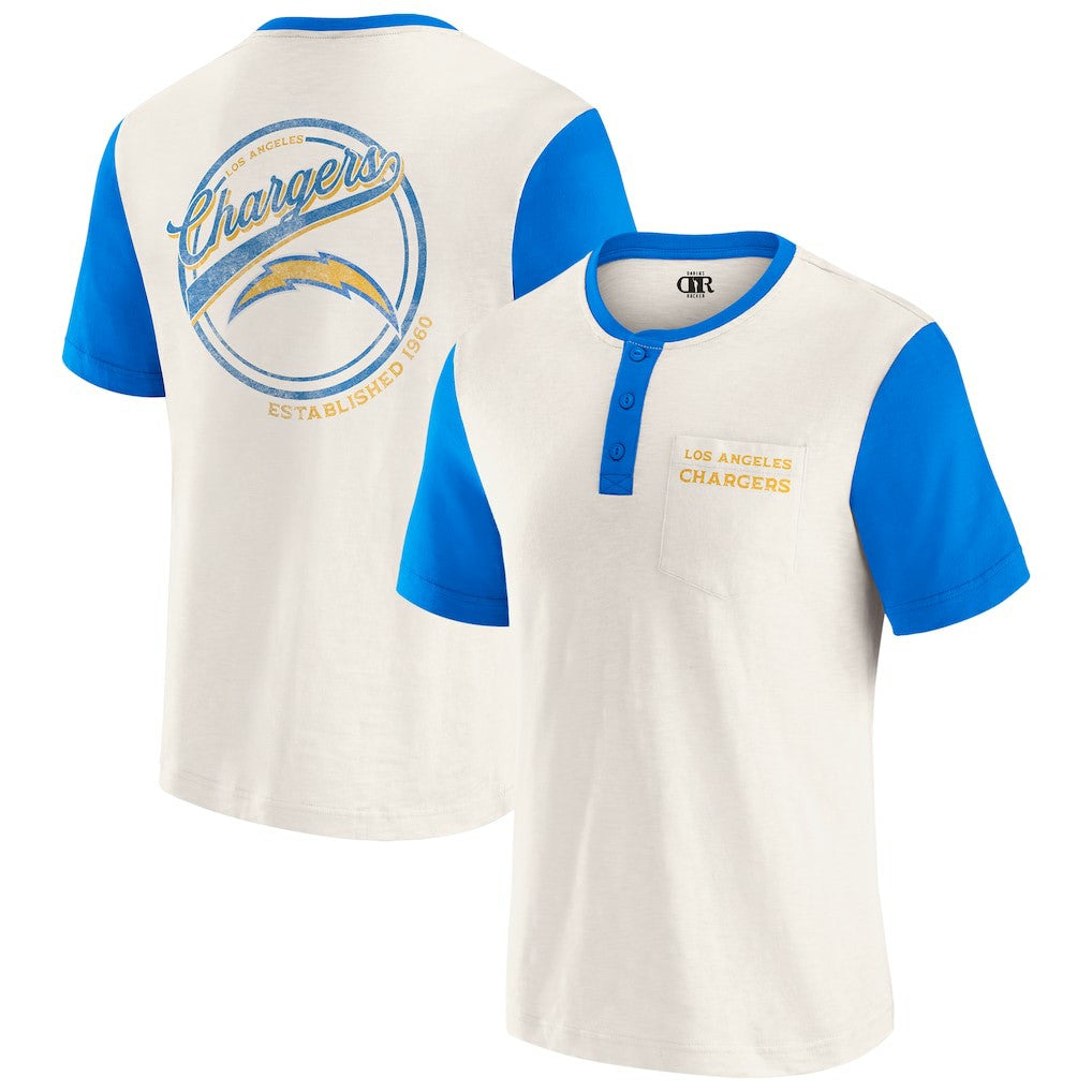 Los Angeles Chargers Darius Rucker Collection Henley Colorblock Slub Pocket T-Shirt - Cream - Fanatics