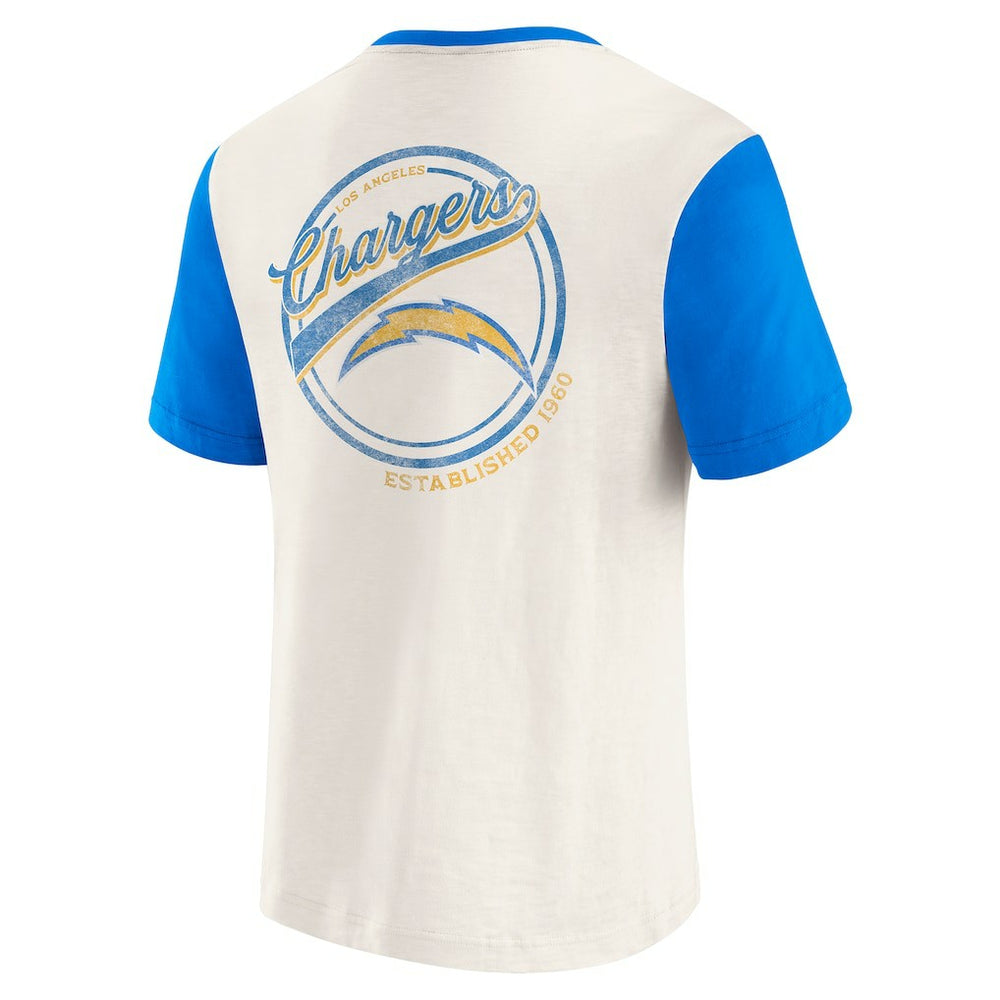 Los Angeles Chargers Darius Rucker Collection Henley Colorblock Slub Pocket T-Shirt - Cream - Fanatics