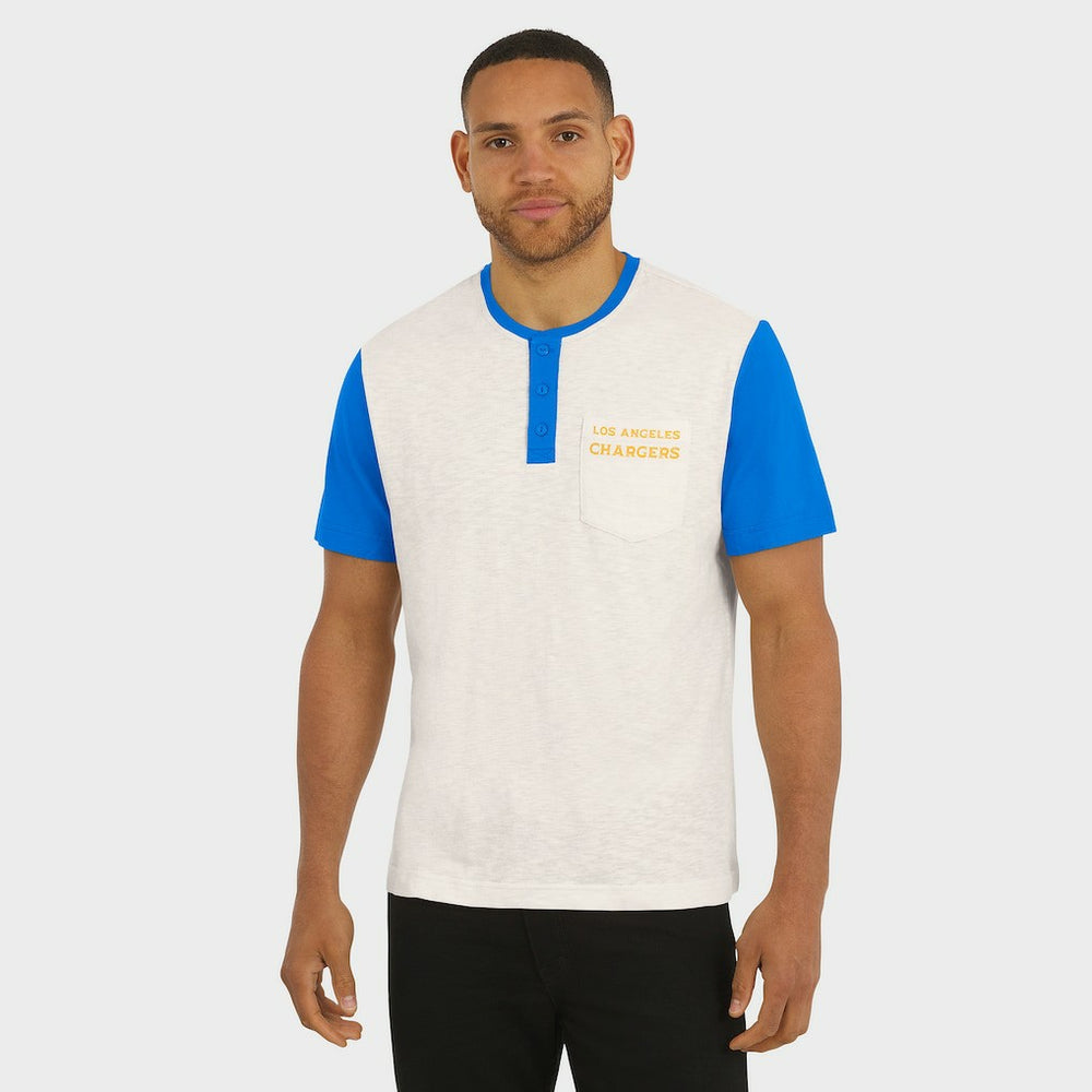 Los Angeles Chargers Darius Rucker Collection Henley Colorblock Slub Pocket T-Shirt - Cream - Fanatics