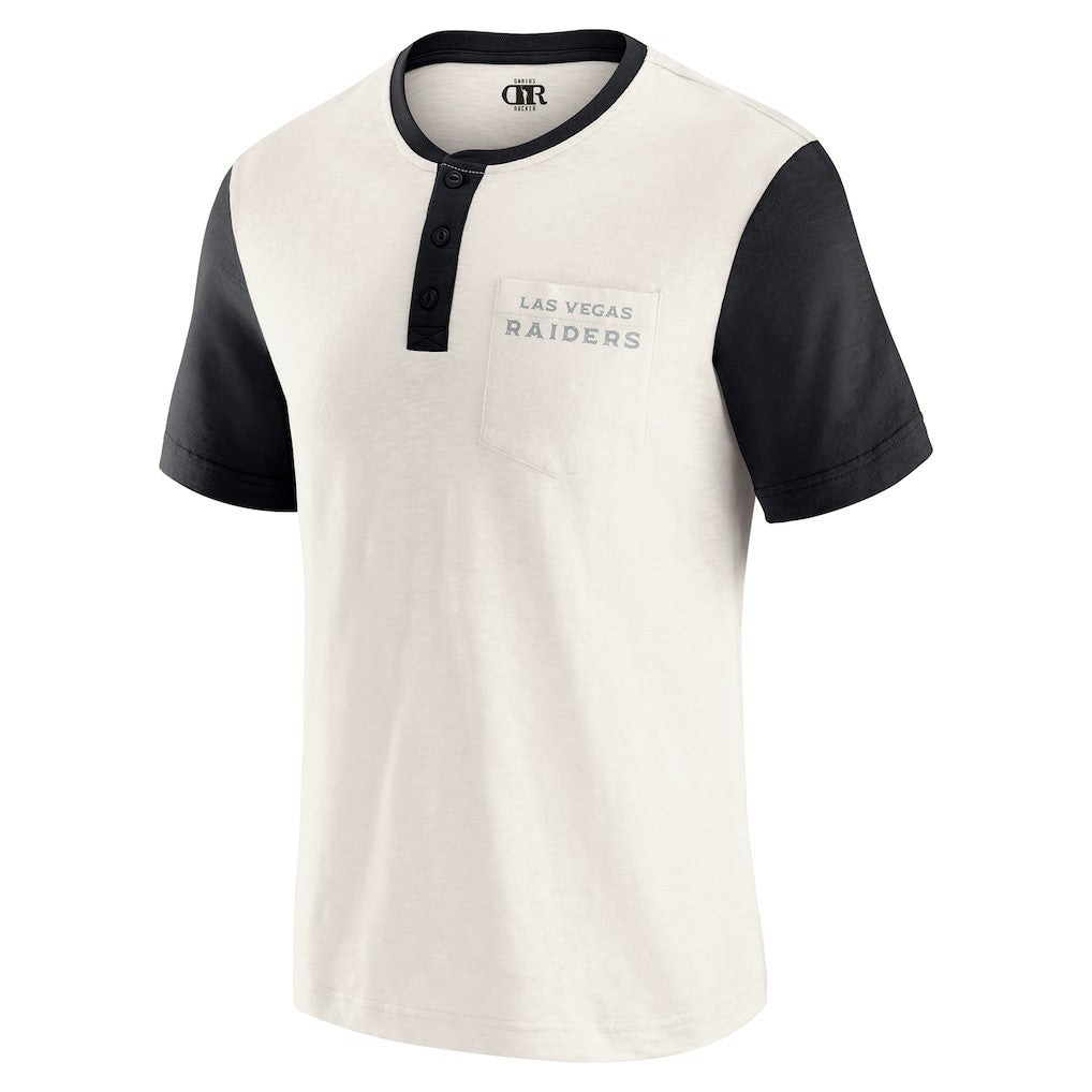 Las Vegas Raiders Darius Rucker Collection Henley Colorblock Slub Pocket T-Shirt - Cream - Fanatics