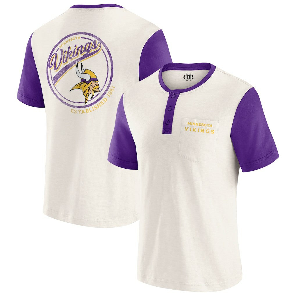 Minnesota Vikings Darius Rucker Collection Henley Colorblock Slub Pocket T-Shirt - Cream - Fanatics