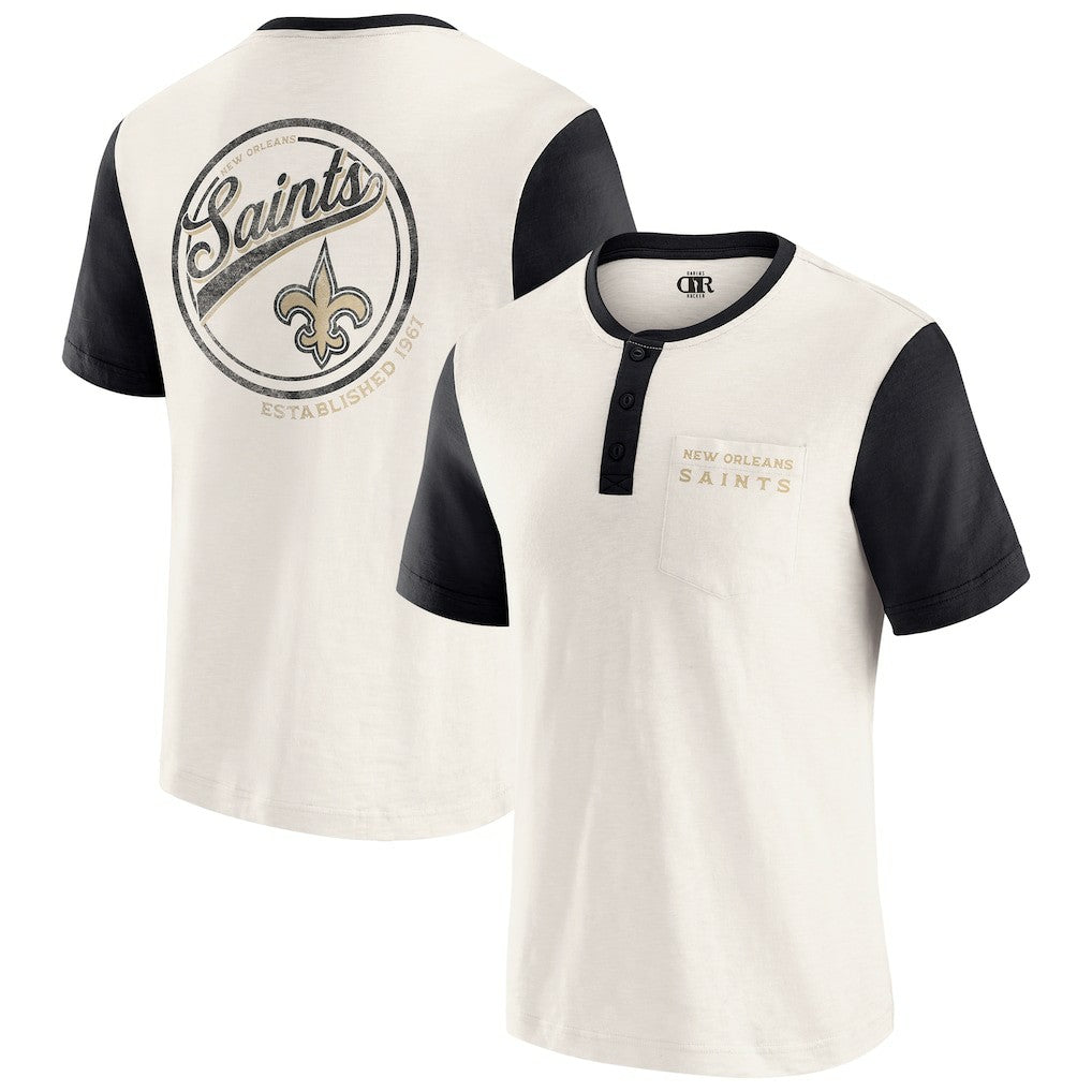 New Orleans Saints Darius Rucker Collection Henley Colorblock Slub Pocket T-Shirt - Cream - Fanatics
