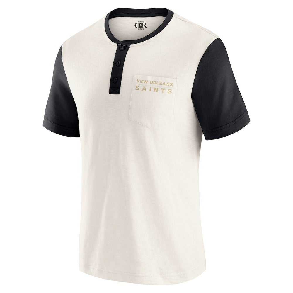 New Orleans Saints Darius Rucker Collection Henley Colorblock Slub Pocket T-Shirt - Cream - Fanatics