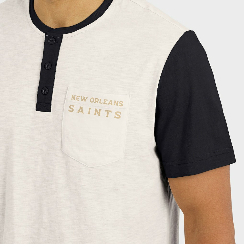 New Orleans Saints Darius Rucker Collection Henley Colorblock Slub Pocket T-Shirt - Cream - Fanatics