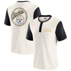 Pittsburgh Steelers Darius Rucker Collection Henley Colorblock Slub Pocket T-Shirt - Cream - Fanatics