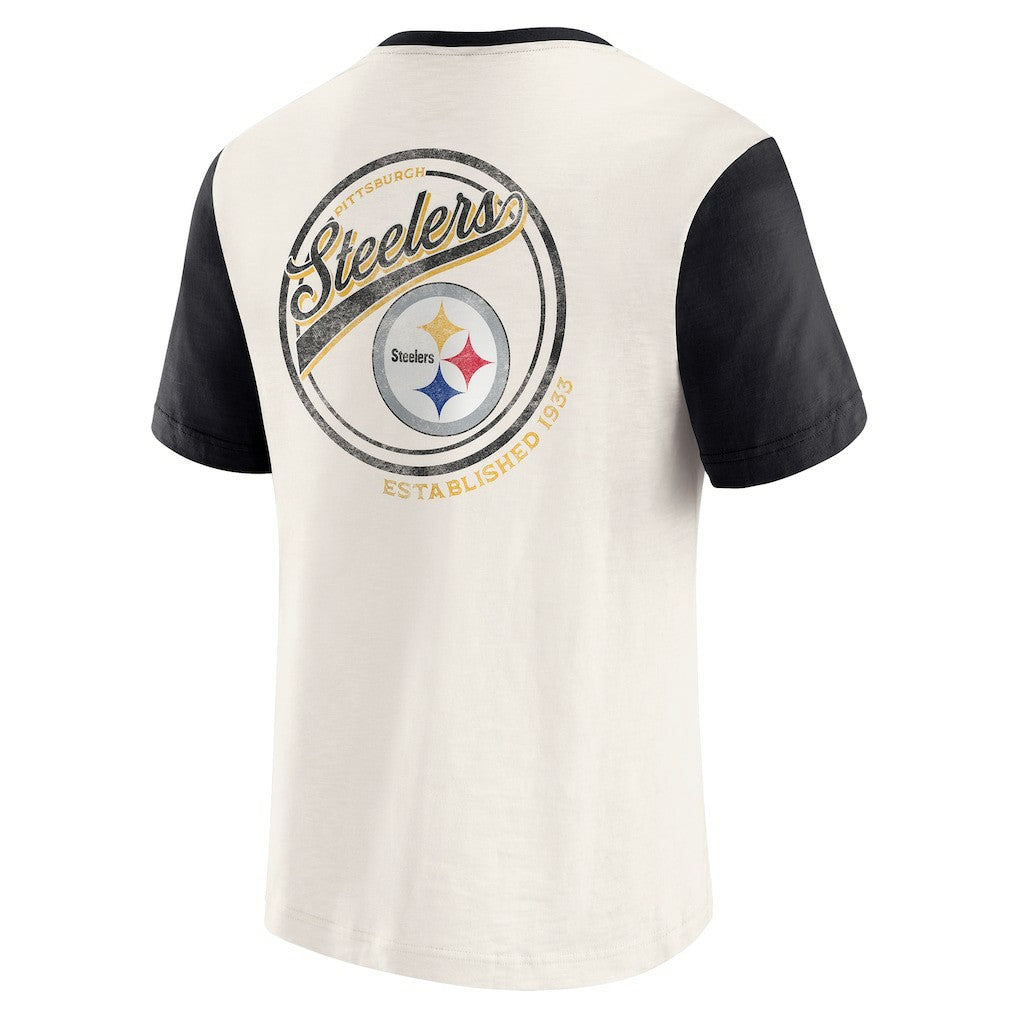 Pittsburgh Steelers Darius Rucker Collection Henley Colorblock Slub Pocket T-Shirt - Cream - Fanatics