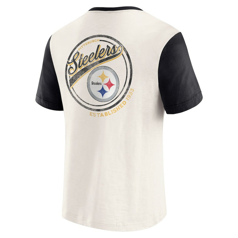 Pittsburgh Steelers Darius Rucker Collection Henley Colorblock Slub Pocket T-Shirt - Cream - Fanatics