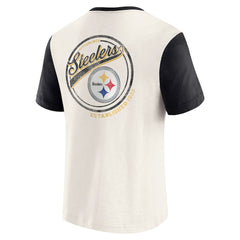 Pittsburgh Steelers Darius Rucker Collection Henley Colorblock Slub Pocket T-Shirt - Cream - Fanatics