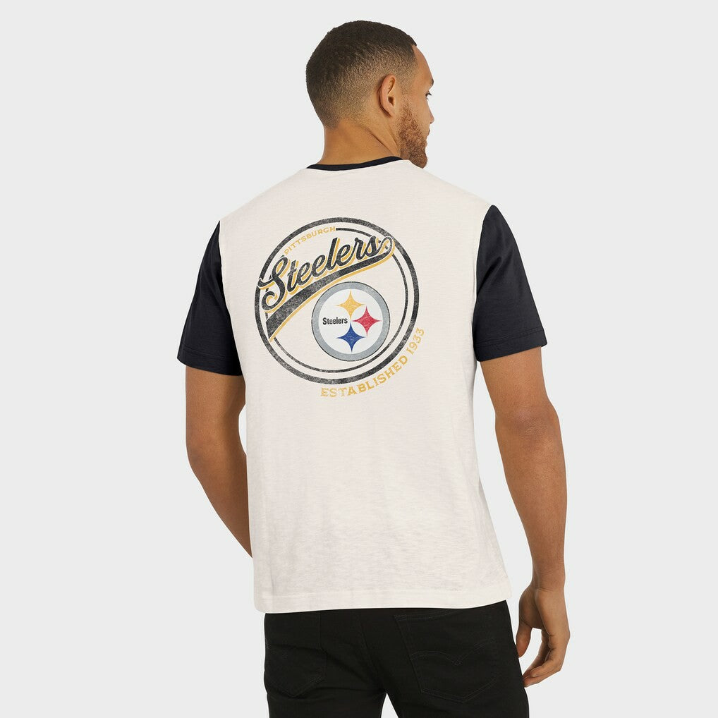 Pittsburgh Steelers Darius Rucker Collection Henley Colorblock Slub Pocket T-Shirt - Cream - Fanatics