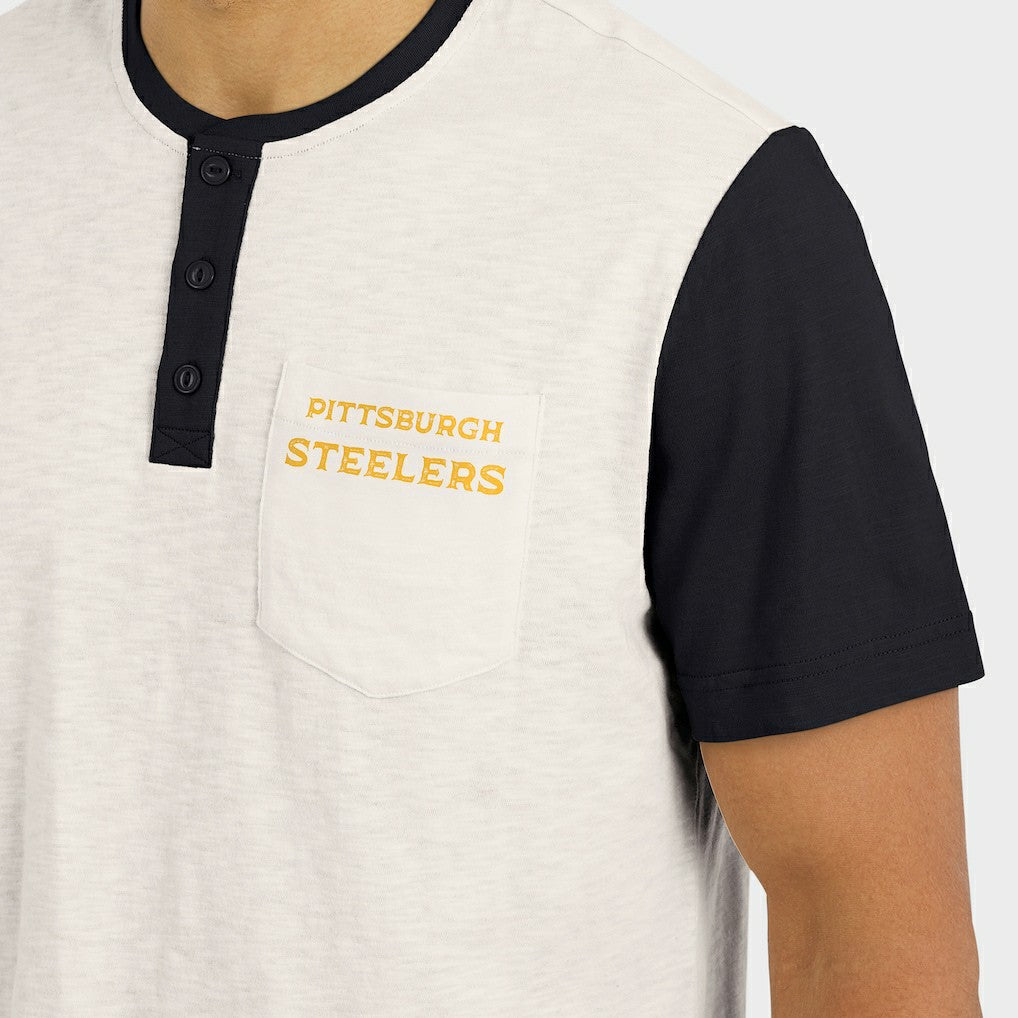 Pittsburgh Steelers Darius Rucker Collection Henley Colorblock Slub Pocket T-Shirt - Cream - Fanatics
