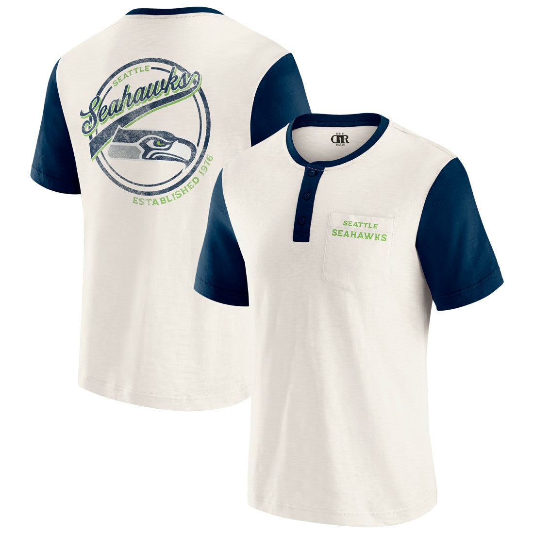 Seattle Seahawks Darius Rucker Collection Henley Colorblock Slub Pocket T-Shirt - Cream - Fanatics