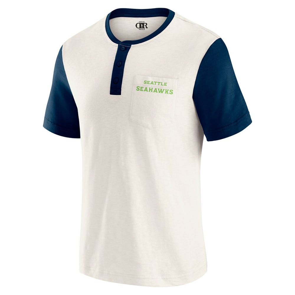 Seattle Seahawks Darius Rucker Collection Henley Colorblock Slub Pocket T-Shirt - Cream - Fanatics