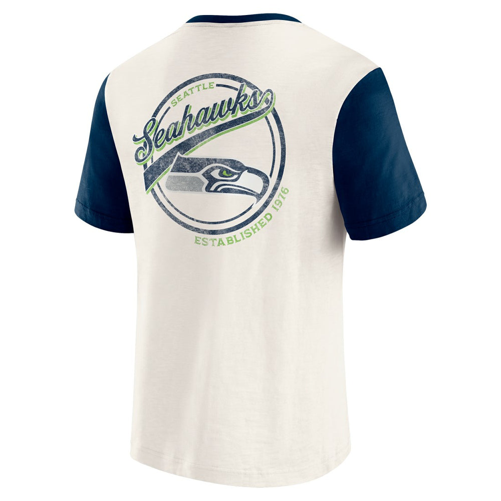 Seattle Seahawks Darius Rucker Collection Henley Colorblock Slub Pocket T-Shirt - Cream - Fanatics