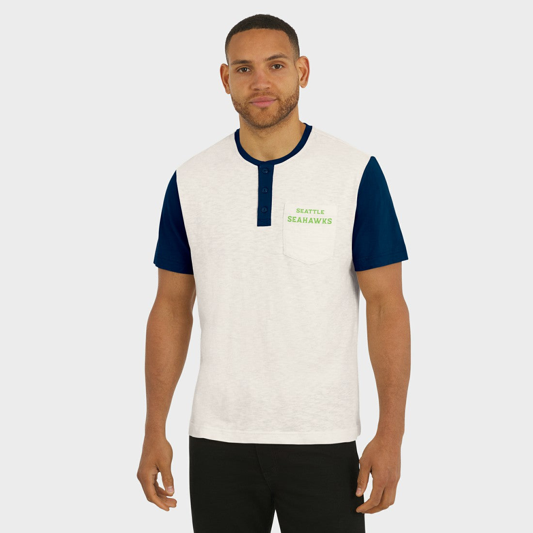 Seattle Seahawks Darius Rucker Collection Henley Colorblock Slub Pocket T-Shirt - Cream - Fanatics