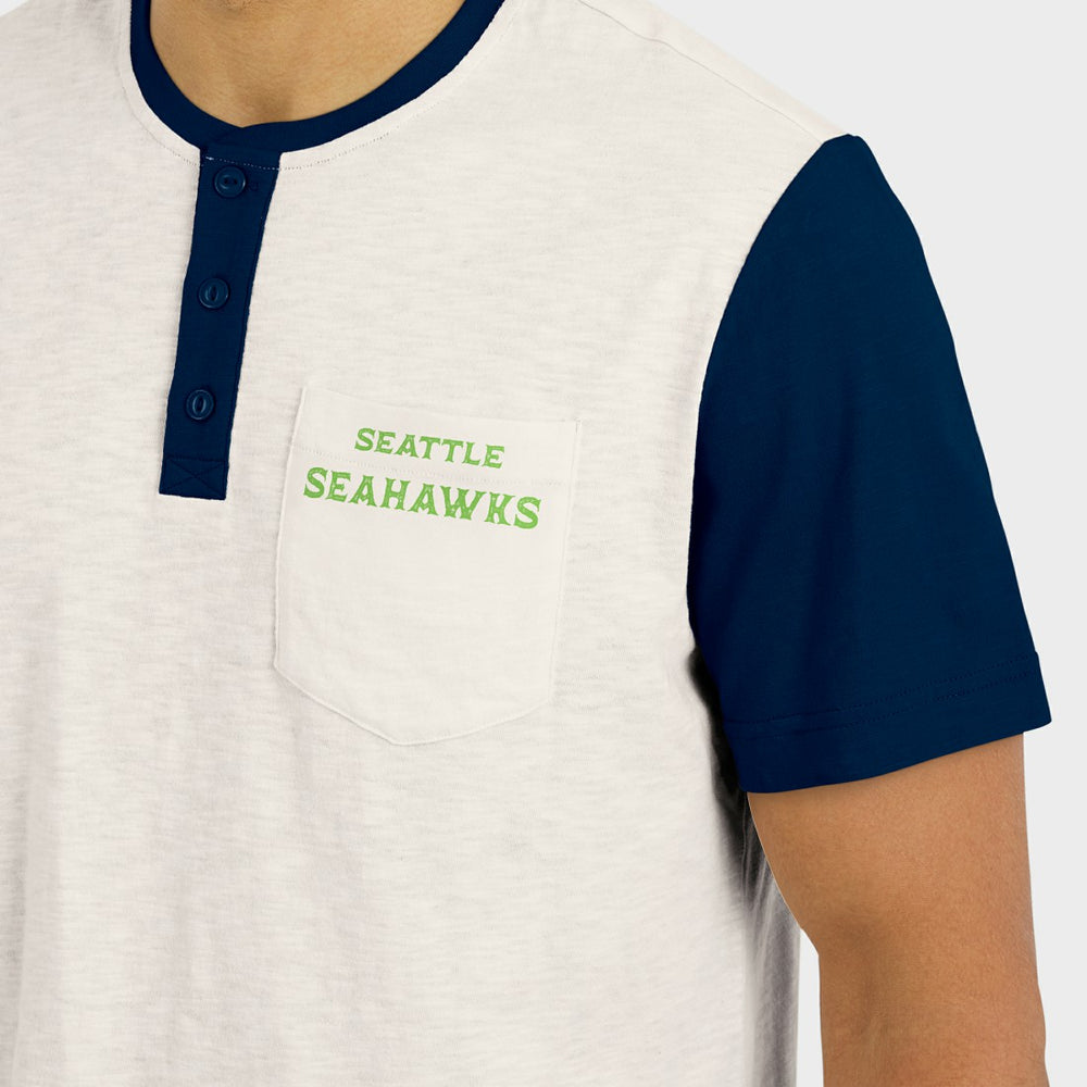 Seattle Seahawks Darius Rucker Collection Henley Colorblock Slub Pocket T-Shirt - Cream - Fanatics