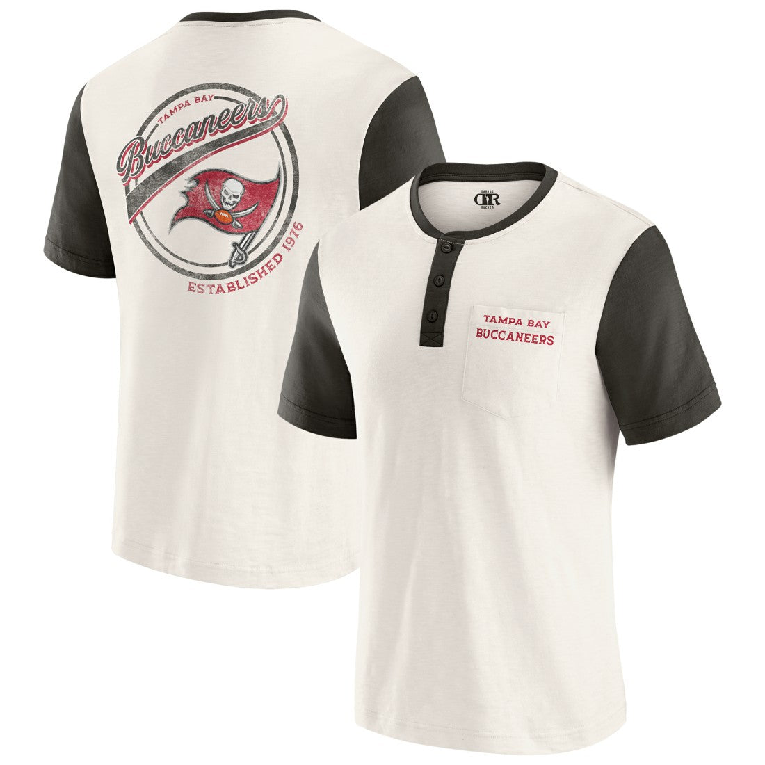 Tampa Bay Buccaneers Darius Rucker Collection Henley Colorblock Slub Pocket T-Shirt - Cream - Fanatics