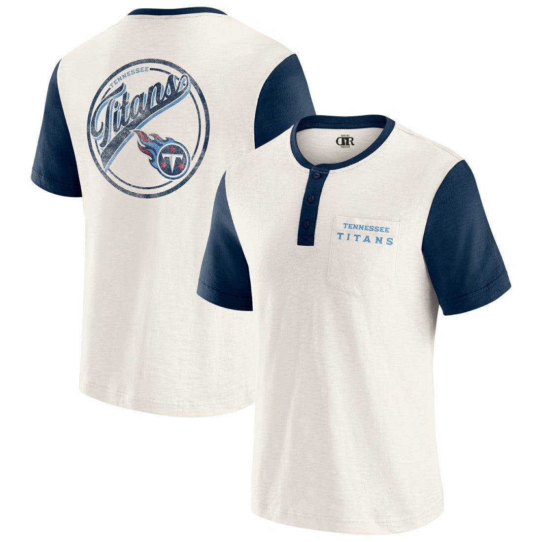 Tennessee Titans Darius Rucker Collection Henley Colorblock Slub Pocket T-Shirt - Cream - Fanatics