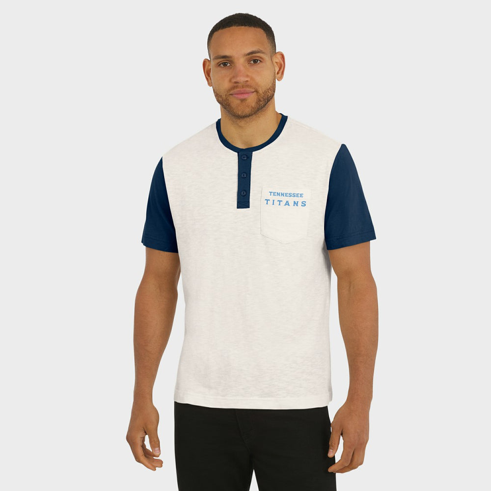 Tennessee Titans Darius Rucker Collection Henley Colorblock Slub Pocket T-Shirt - Cream - Fanatics