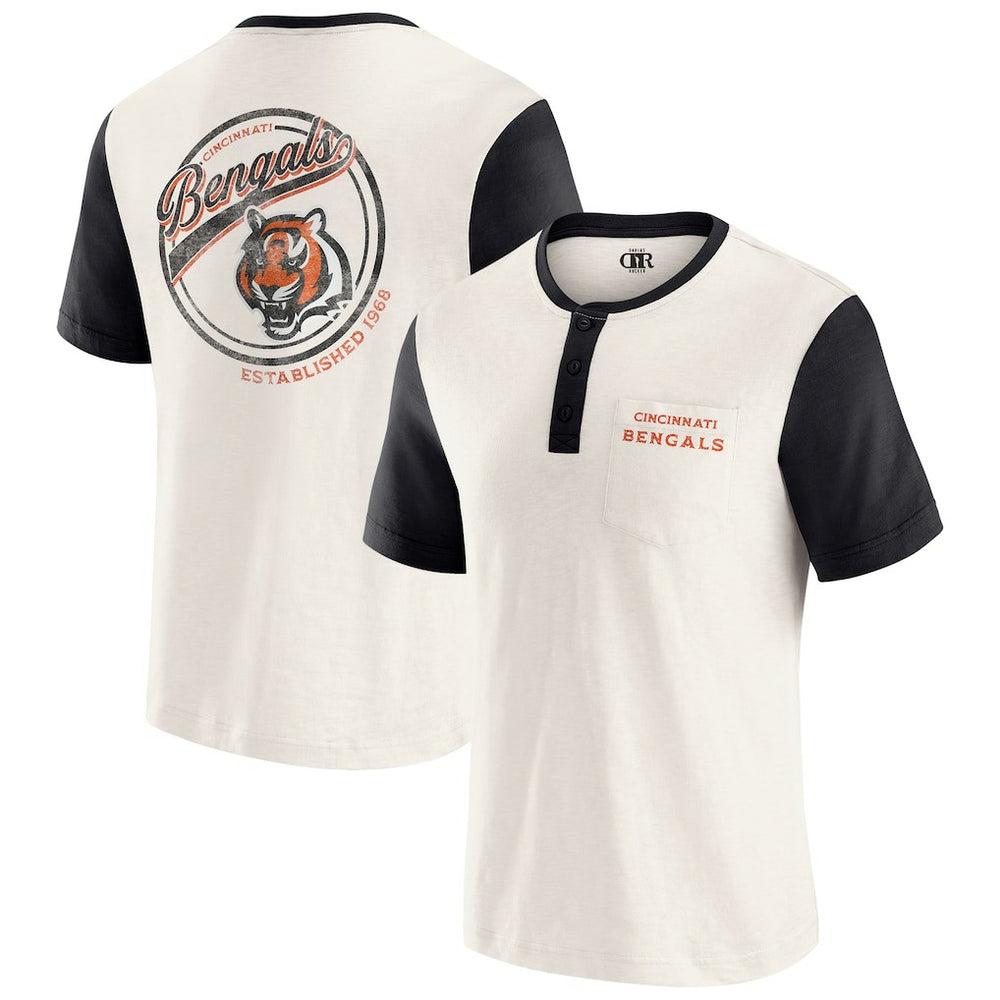 Cincinnati Bengals Darius Rucker Collection Henley Colorblock Slub Pocket T-Shirt - Cream - Fanatics
