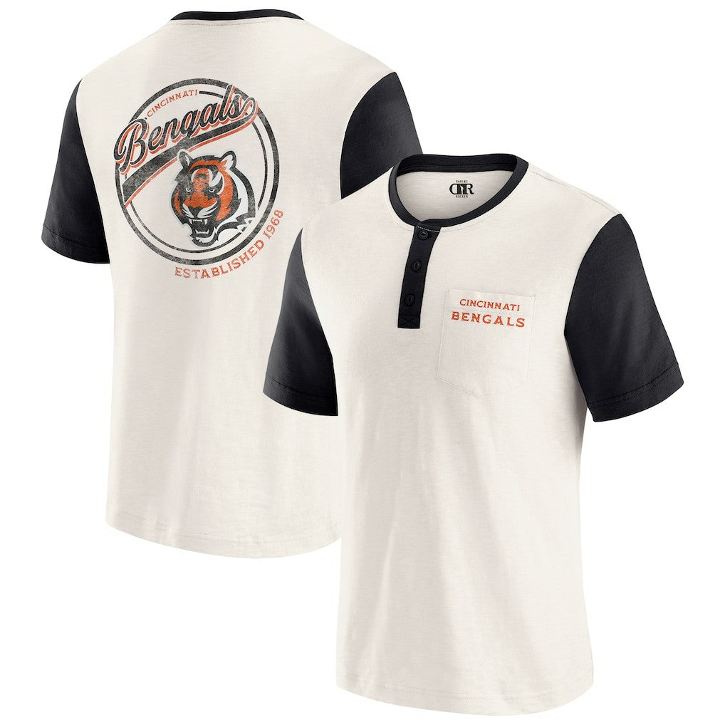 Cincinnati Bengals Darius Rucker Collection Henley Colorblock Slub Pocket T-Shirt - Cream - Fanatics