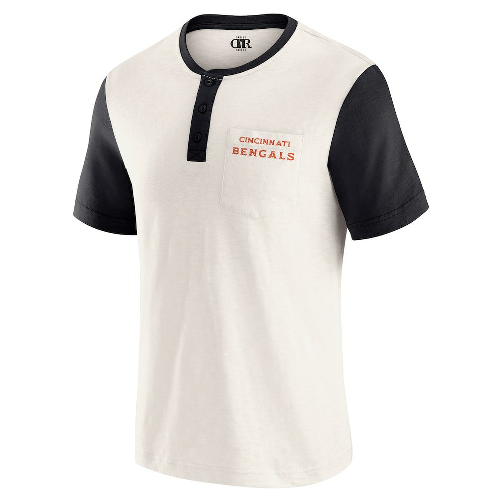 Cincinnati Bengals Darius Rucker Collection Henley Colorblock Slub Pocket T-Shirt - Cream - Fanatics