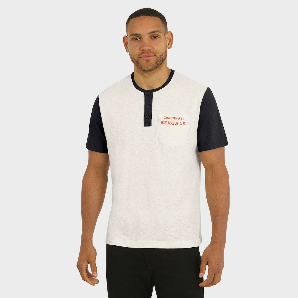 Cincinnati Bengals Darius Rucker Collection Henley Colorblock Slub Pocket T-Shirt - Cream - Fanatics