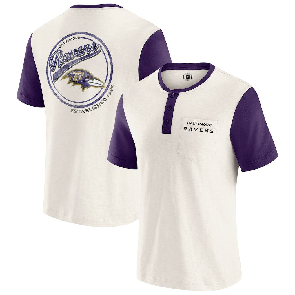 Baltimore Ravens Darius Rucker Collection Henley Colorblock Slub Pocket T-Shirt - Cream - Fanatics
