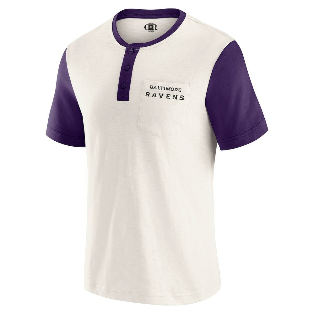 Baltimore Ravens Darius Rucker Collection Henley Colorblock Slub Pocket T-Shirt - Cream - Fanatics