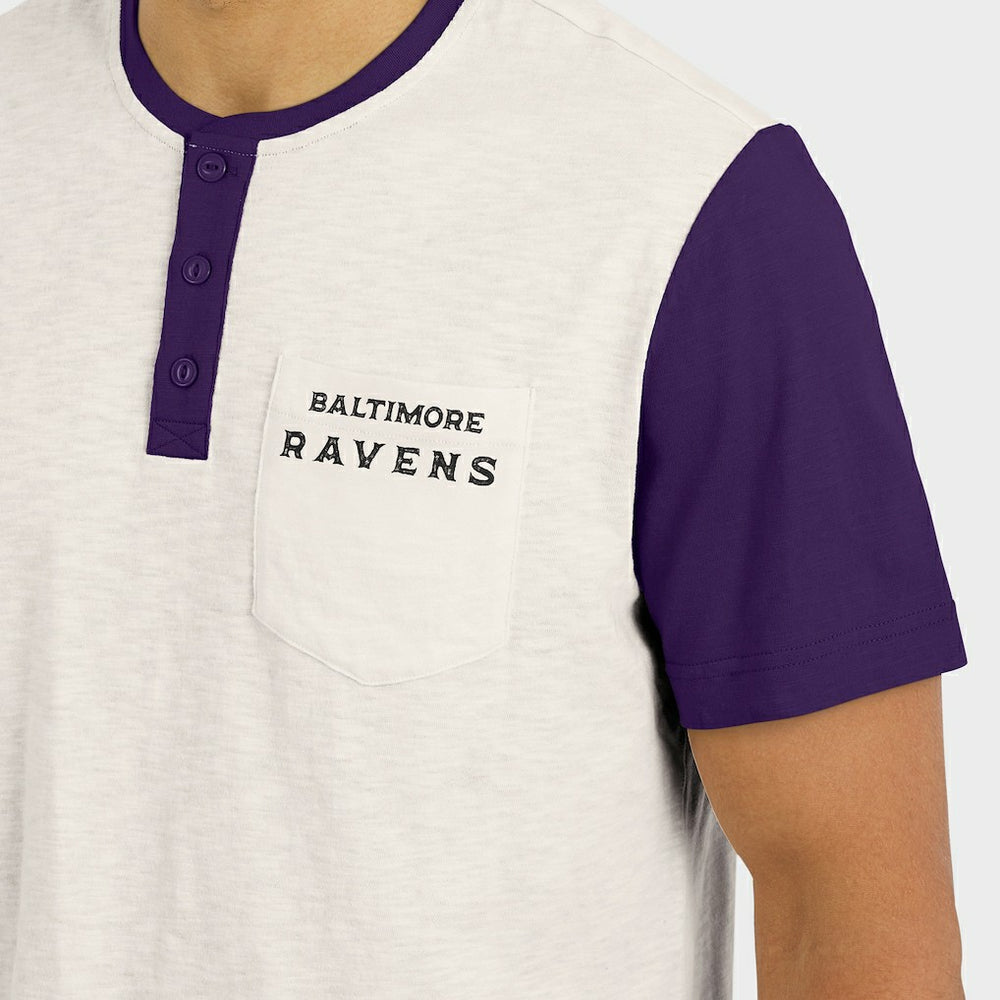 Baltimore Ravens Darius Rucker Collection Henley Colorblock Slub Pocket T-Shirt - Cream - Fanatics