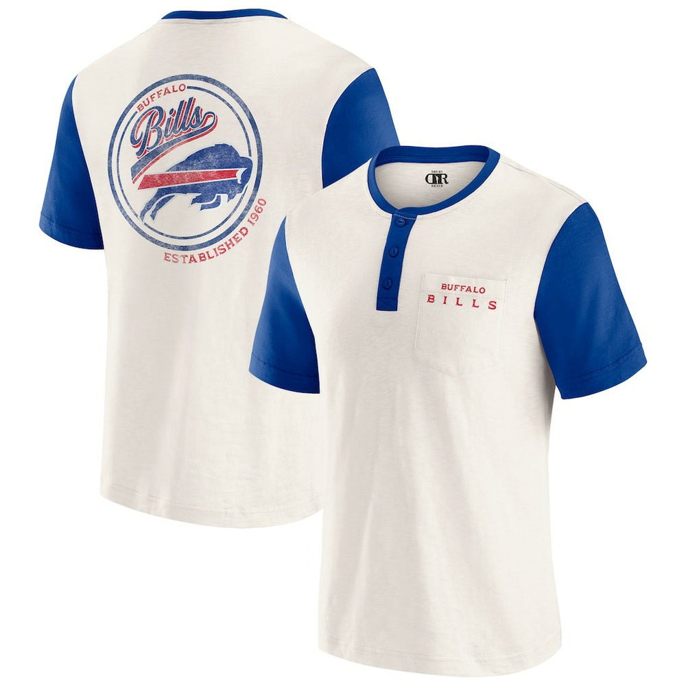 Buffalo Bills Darius Rucker Collection Henley Colorblock Slub Pocket T-Shirt - Cream - Fanatics