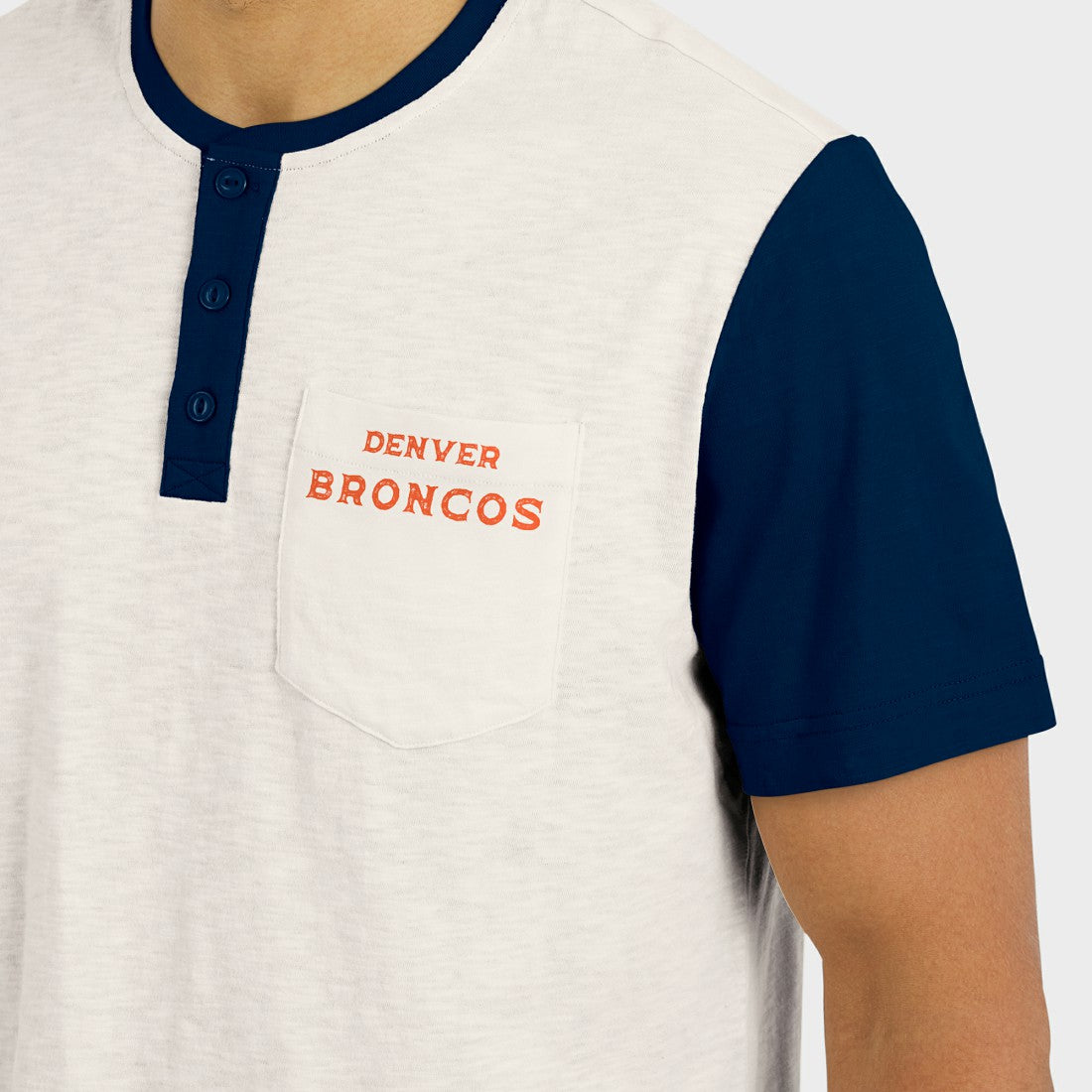 Denver Broncos Darius Rucker Collection Henley Colorblock Slub Pocket T-Shirt - Cream - Fanatics