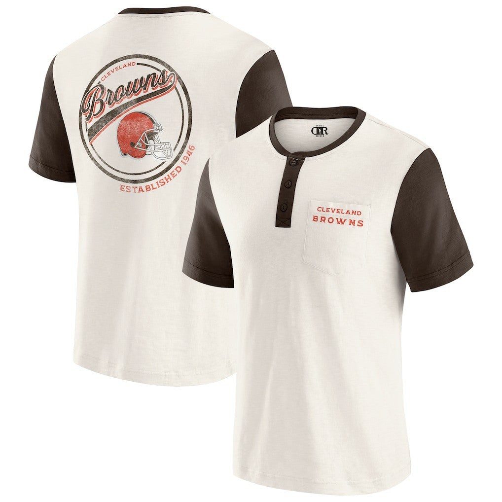 Cleveland Browns Darius Rucker Collection Henley Colorblock Slub Pocket T-Shirt - Cream - Fanatics