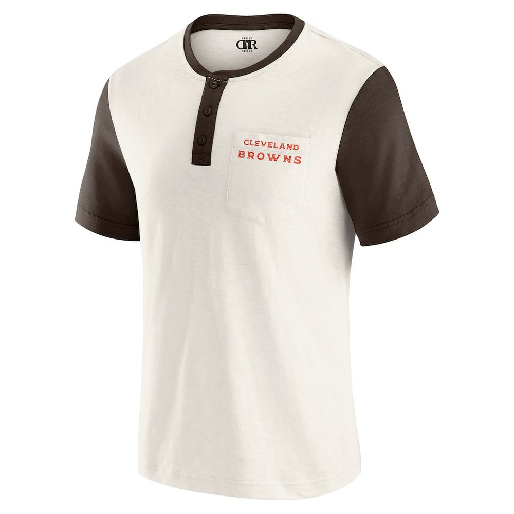 Cleveland Browns Darius Rucker Collection Henley Colorblock Slub Pocket T-Shirt - Cream - Fanatics