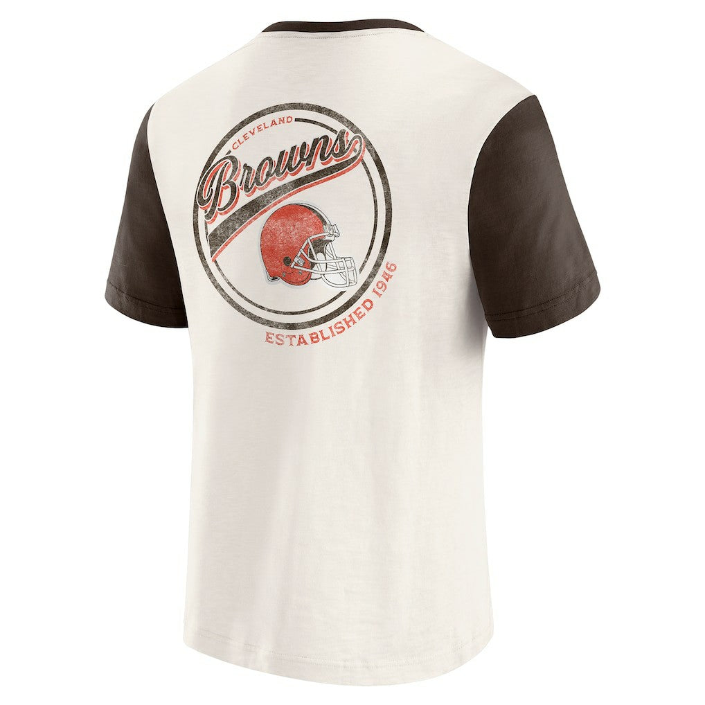 Cleveland Browns Darius Rucker Collection Henley Colorblock Slub Pocket T-Shirt - Cream - Fanatics