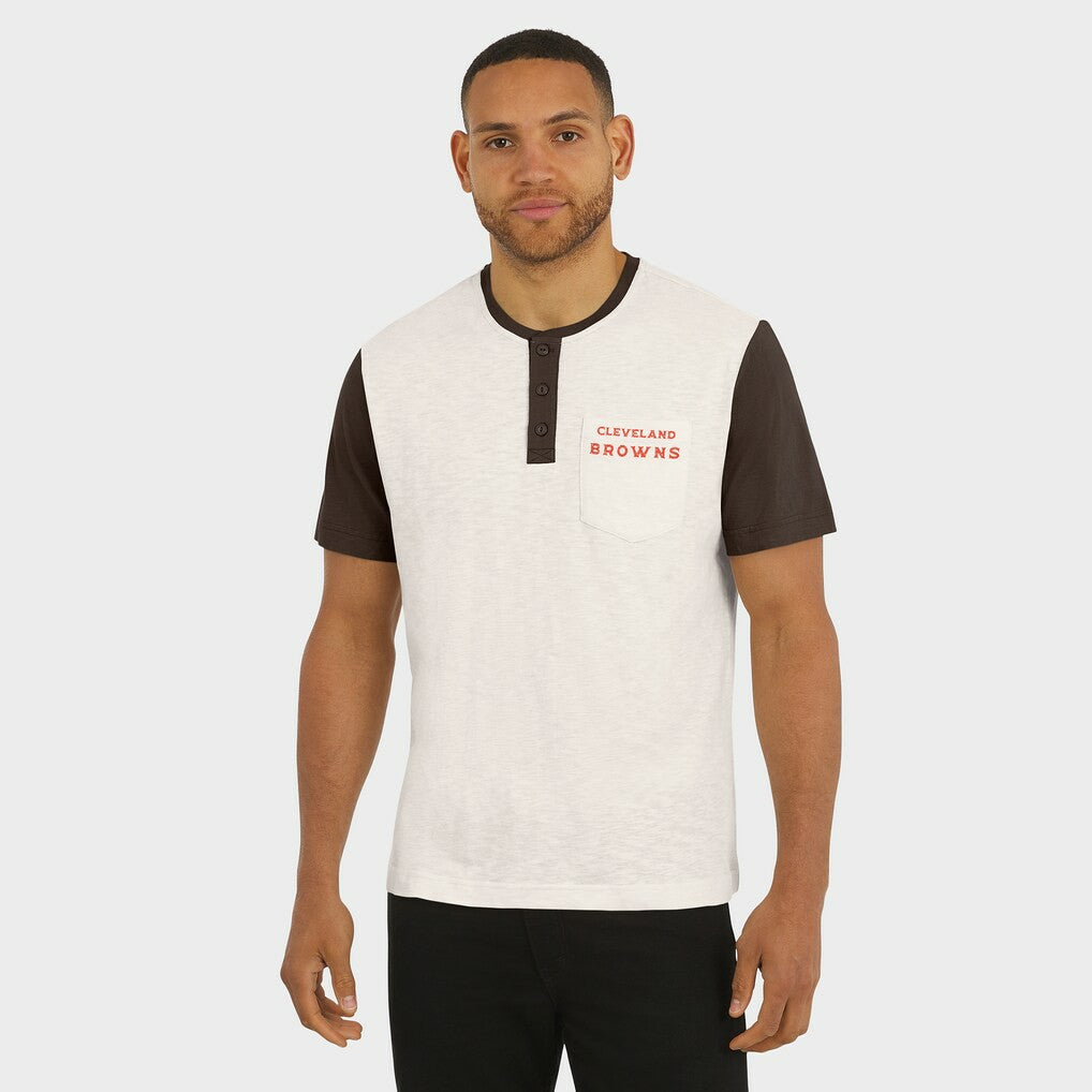 Cleveland Browns Darius Rucker Collection Henley Colorblock Slub Pocket T-Shirt - Cream - Fanatics