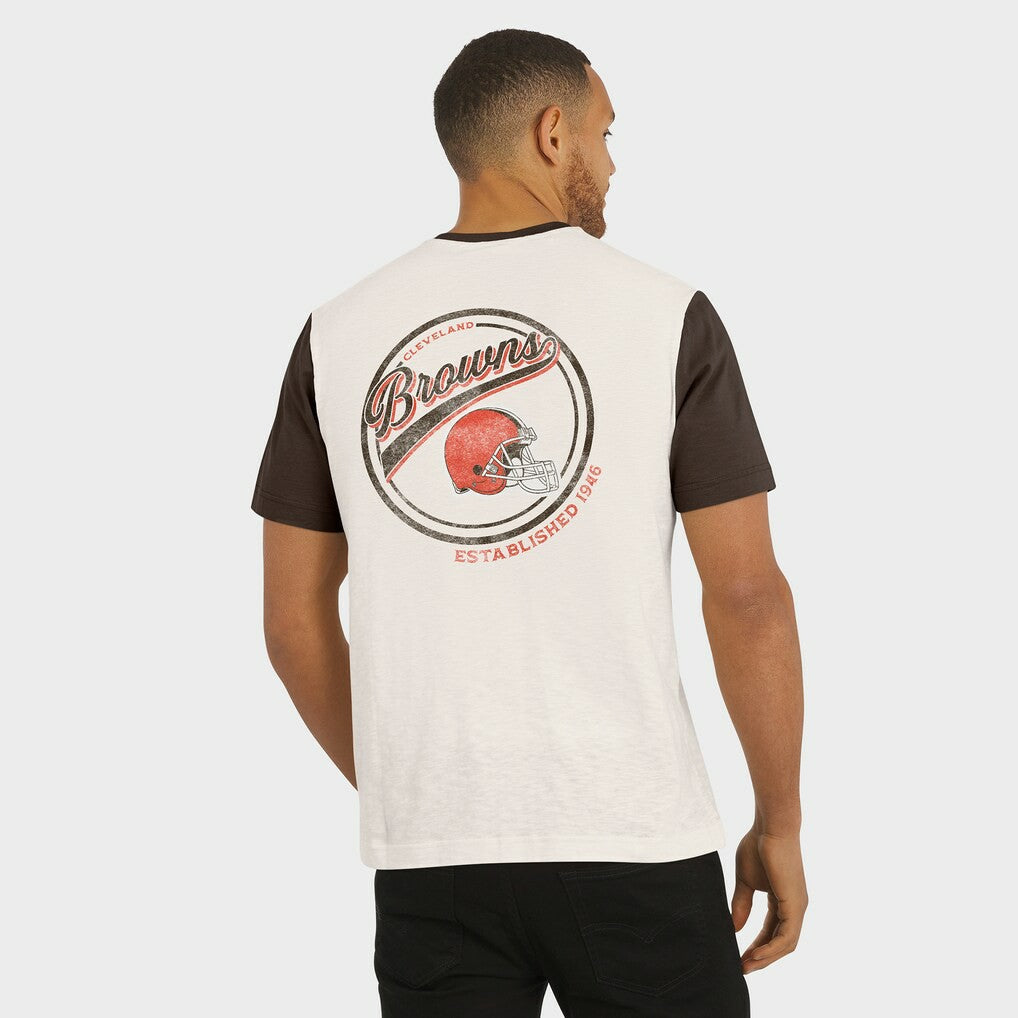 Cleveland Browns Darius Rucker Collection Henley Colorblock Slub Pocket T-Shirt - Cream - Fanatics