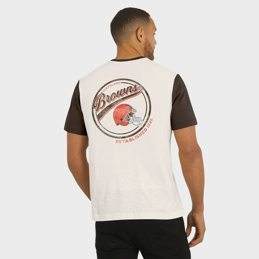 Cleveland Browns Darius Rucker Collection Henley Colorblock Slub Pocket T-Shirt - Cream - Fanatics