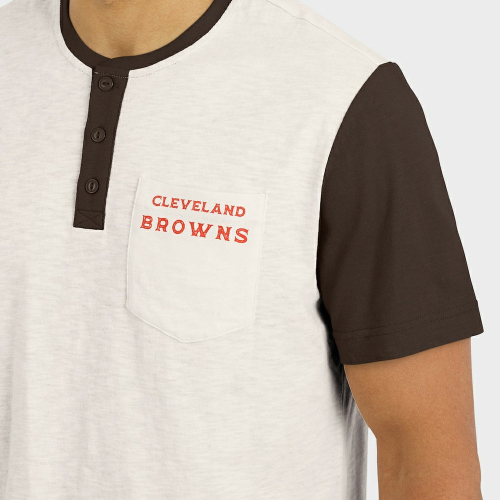 Cleveland Browns Darius Rucker Collection Henley Colorblock Slub Pocket T-Shirt - Cream - Fanatics