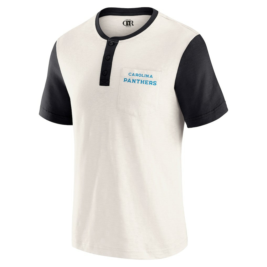 Carolina Panthers Darius Rucker Collection Henley Colorblock Slub Pocket T-Shirt - Cream - Fanatics