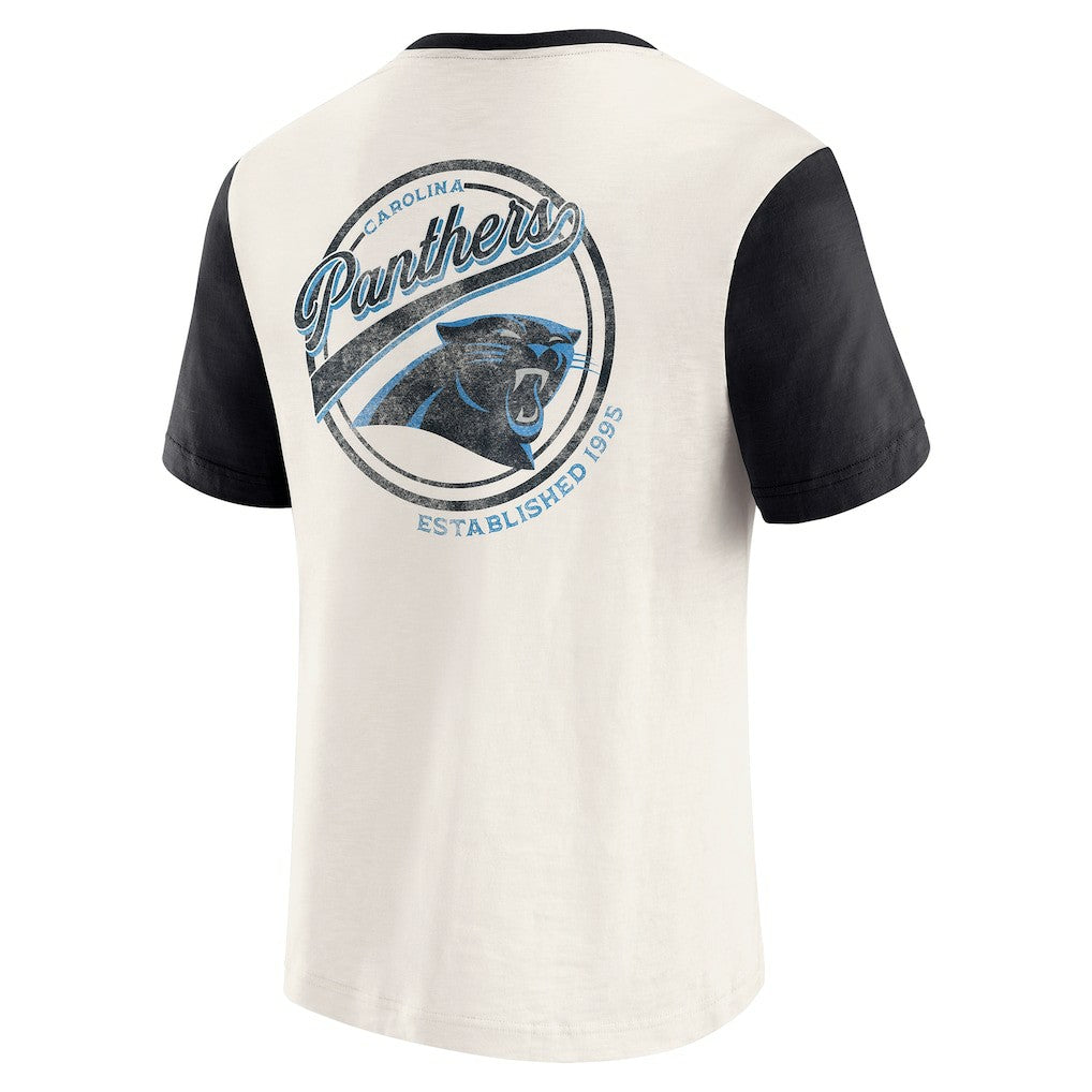Carolina Panthers Darius Rucker Collection Henley Colorblock Slub Pocket T-Shirt - Cream - Fanatics