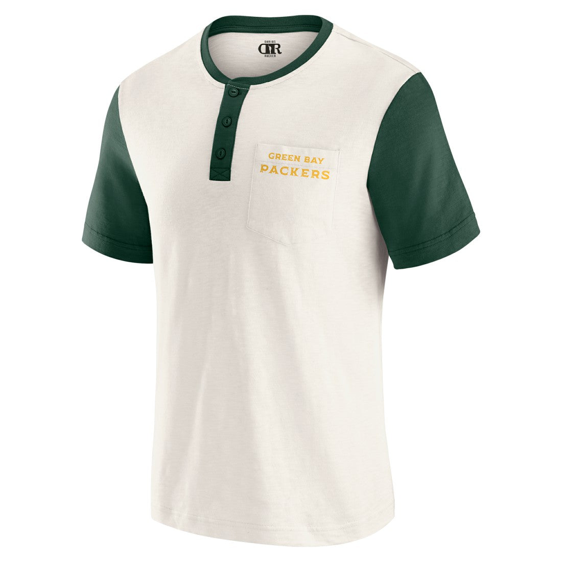 Green Bay Packers Darius Rucker Collection Henley Colorblock Slub Pocket T-Shirt - Cream - Fanatics